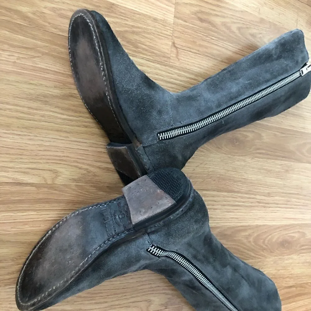 Bed Stu Tall Gray Suede Leather Boots Side Zip